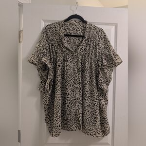 BiBi Leopard Print Casual Button Down Shirt With Ruffle Sleeve XL